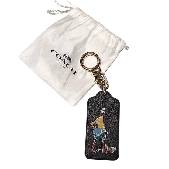 Coach Bonnie Cashin Lady Walking Dog Key Fob Brown Signature Leather GUC - Picture 1 of 4